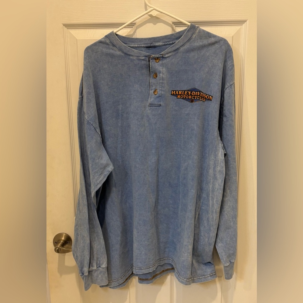 Harley-Davidson Men’s Long Sleeve Henley in‎ Washed Blue
